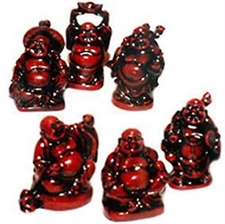 Picture of Set Of 6 Red Laughing Buddhas - Happy Buddha Set