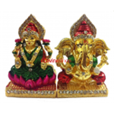 Picture of Gold Plated Hindu God Idol of Laxmi GaneshG Amarican Diomand Size:-3X3 Inch