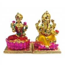 Picture of Gold Plated Hindu God Idol of Small Laxmi Ganesh G Size:- 3.75X3X2 cm + 3.75X3X2 cm