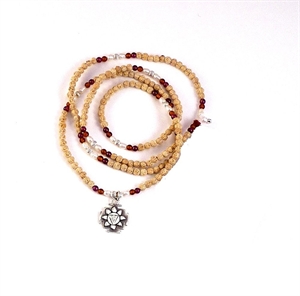 Picture of Sakti Rudrani Mala with Lotus Beads, Fresh Water Pearls, Garnet, Amber and 9.25 Sterling Silver - 3mm Beads